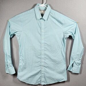 Thomas Pink Shirt Mens 16 Blue Striped Super Slim Fit Stretch Dress Shirt